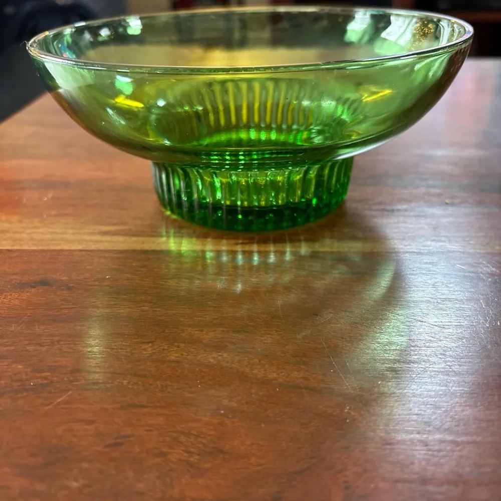 Vintage A L Randall Co. 1960’s Green Candy Bowl with Ribbed Collar Base